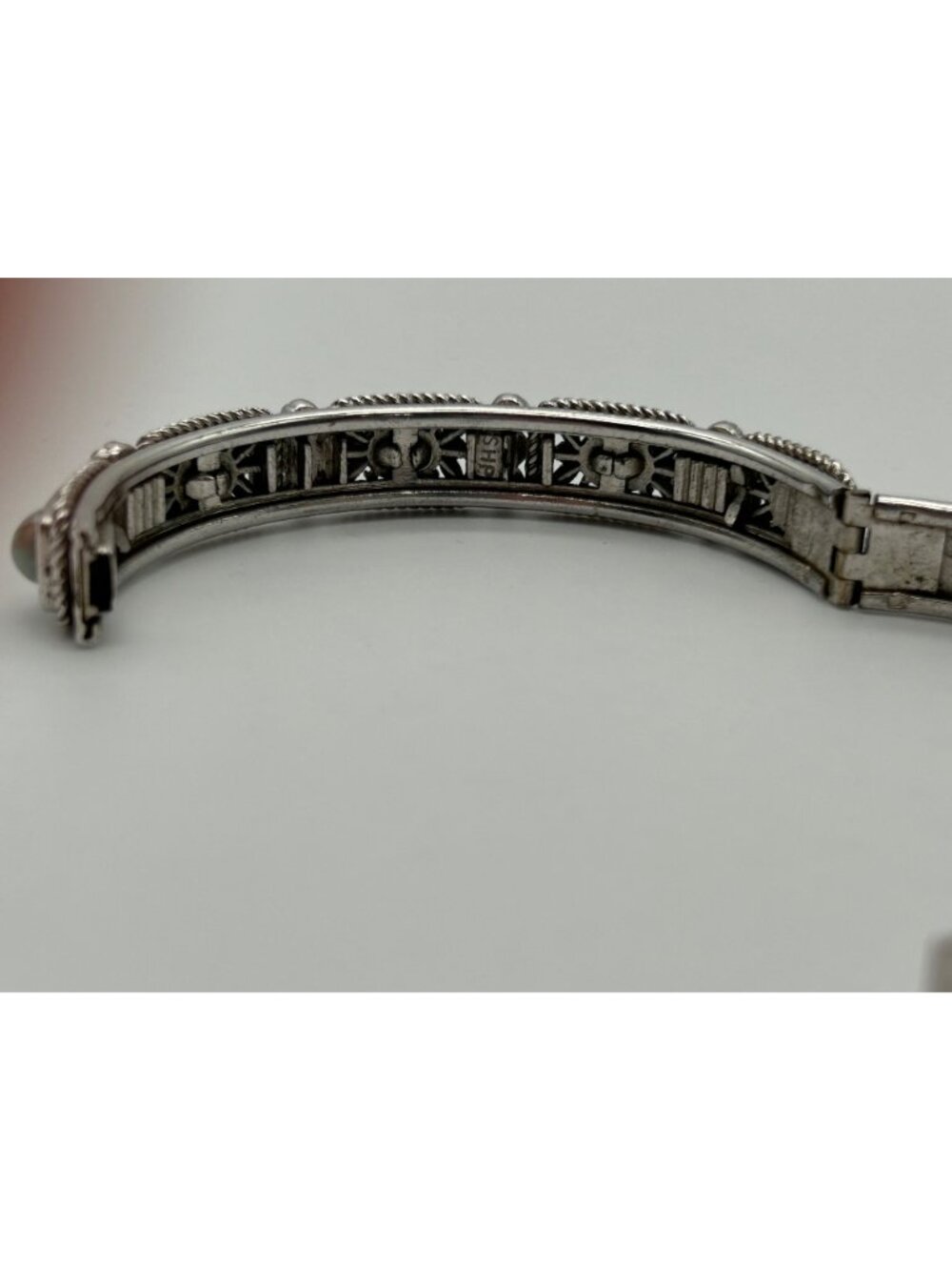 SHP Faux Turquoise Panel Link Bracelet Southwestern Silver-tone Costume Jewelry - Picture 10 of 13